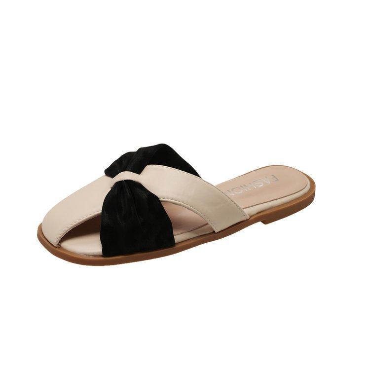 

French evening breeze temperament girl campus one pedal slippers outside wearing non-slip flat bottom bag head half drag cool slippers 35