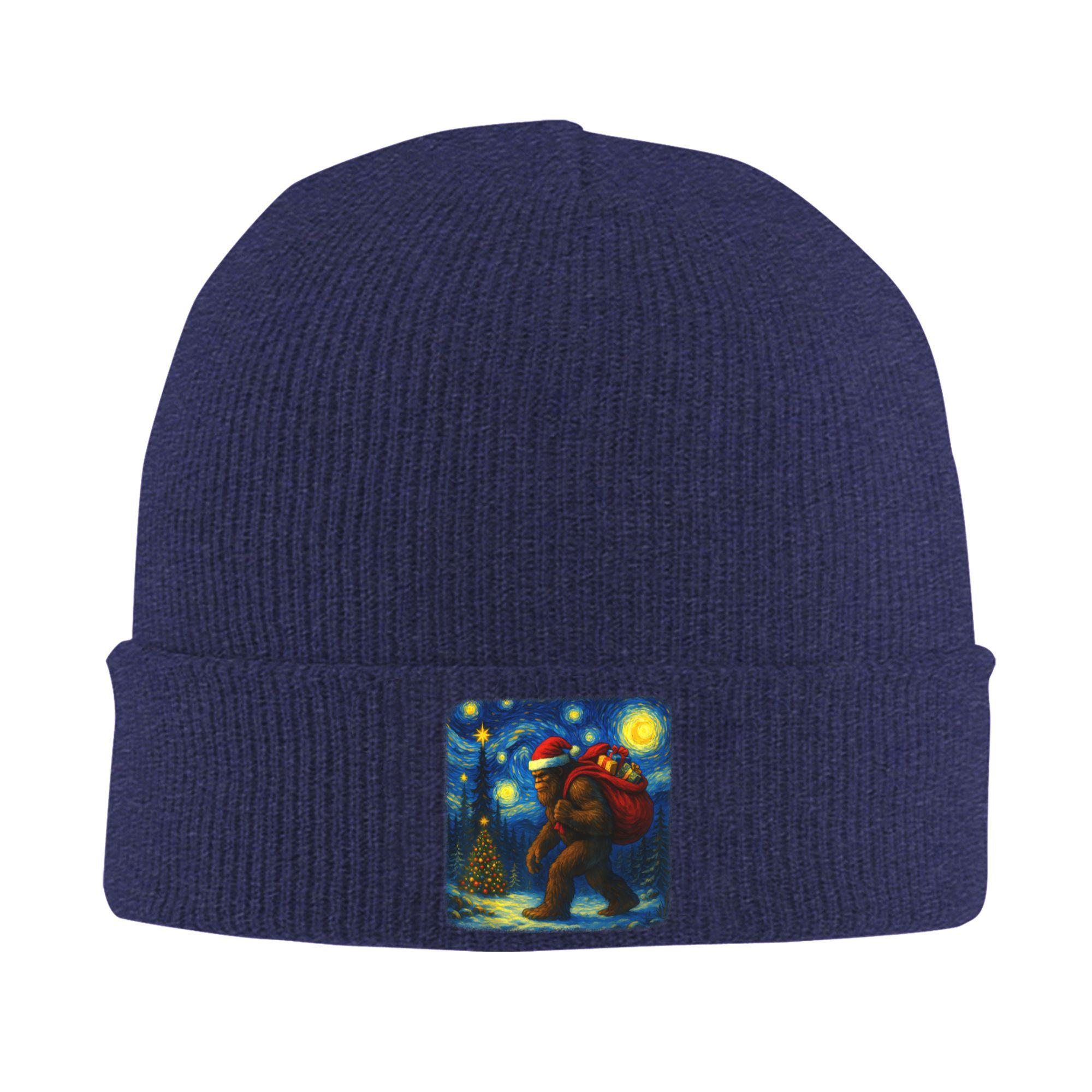 

Bigfoot Santa Christmas Starry Night Sasquatch Van Gogh Knit Hat Cute Caps Unisex Sport Beanie Hats Thermal Elastic Bonnet Hats One Size