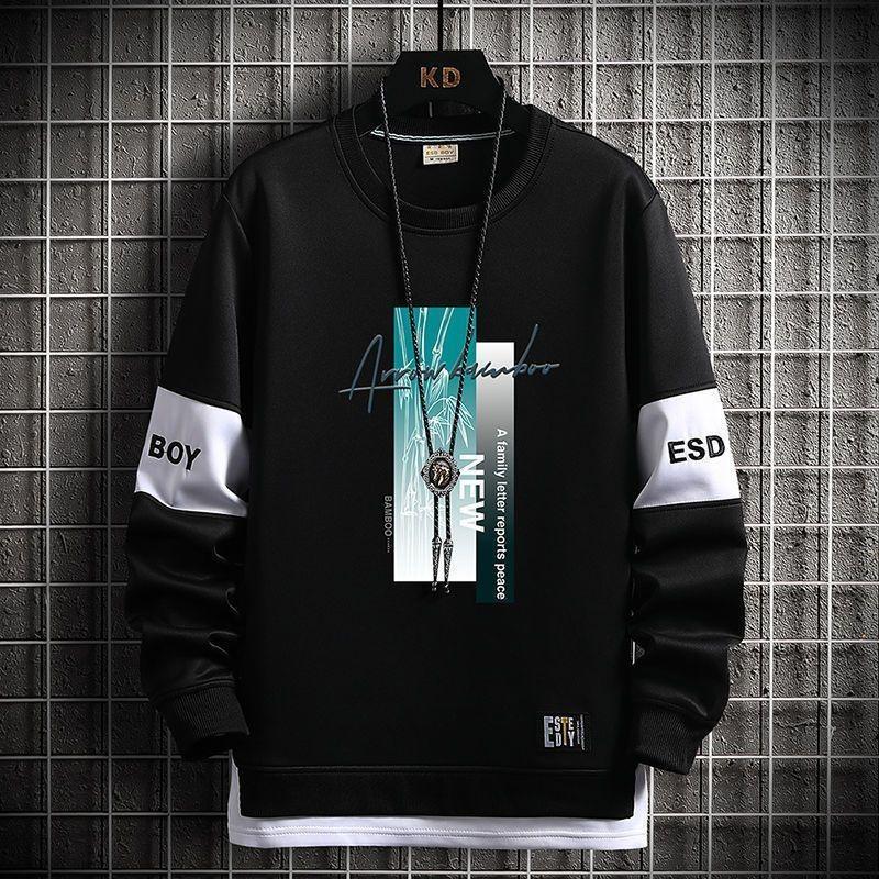 Cotton Men's Sweater Long Sleeved Spring and Autumn Coat Men's Young Students Loose T-shirt Men