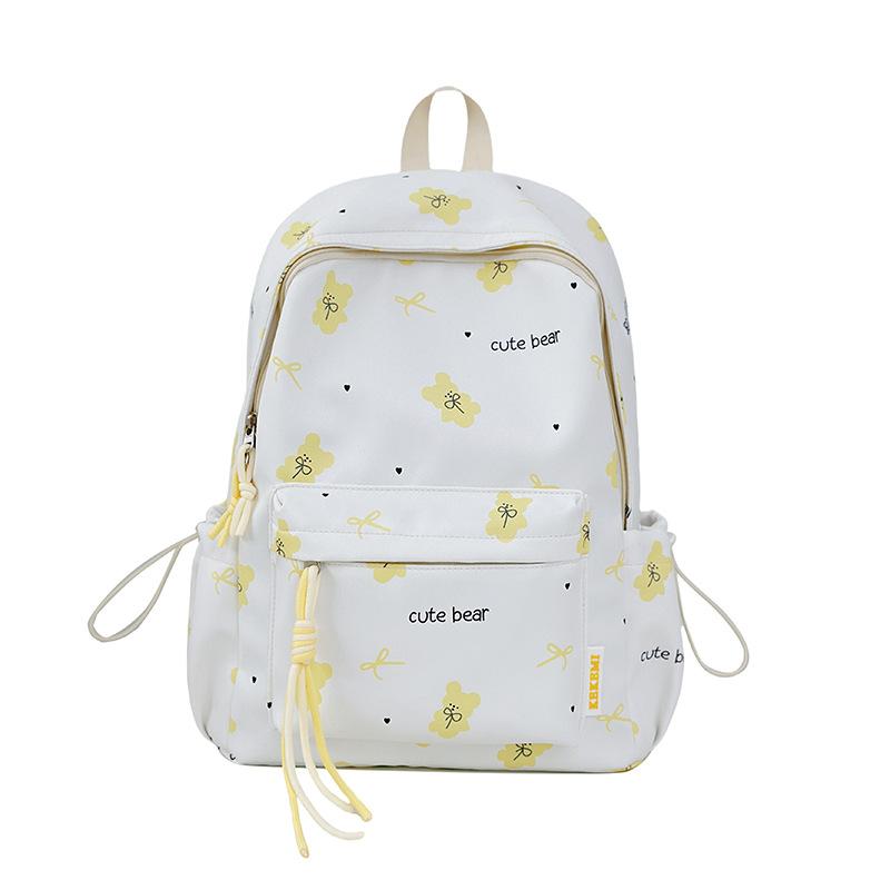 Cute Bear Print Backpack for Women and Girls Fashion School Travel Daypack with Front Pocket