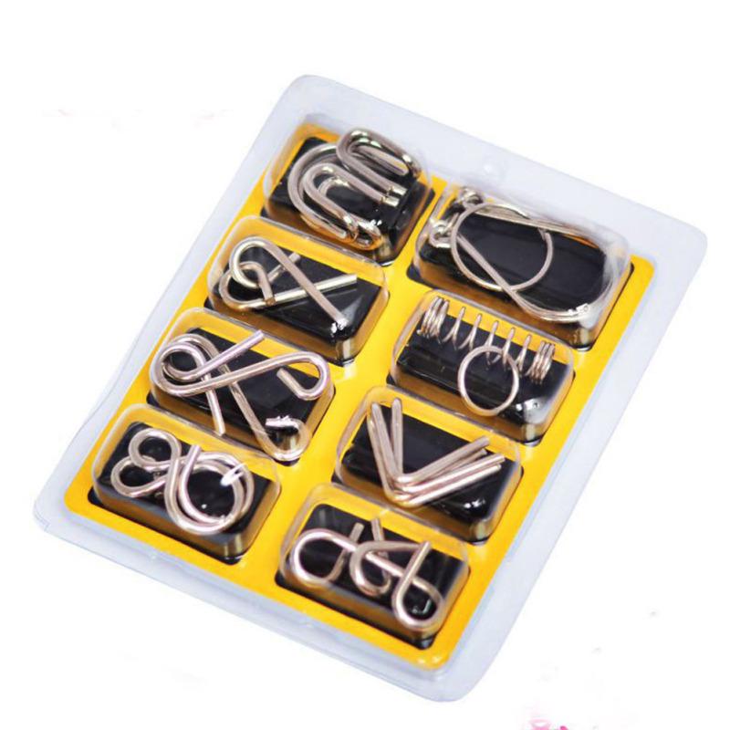 Heiß! 8 Stück/Set Materialien Metallpuzzle Draht IQ Geist Gehirn Teaser Puzzles Spielzeug für Kinder Erwachsene