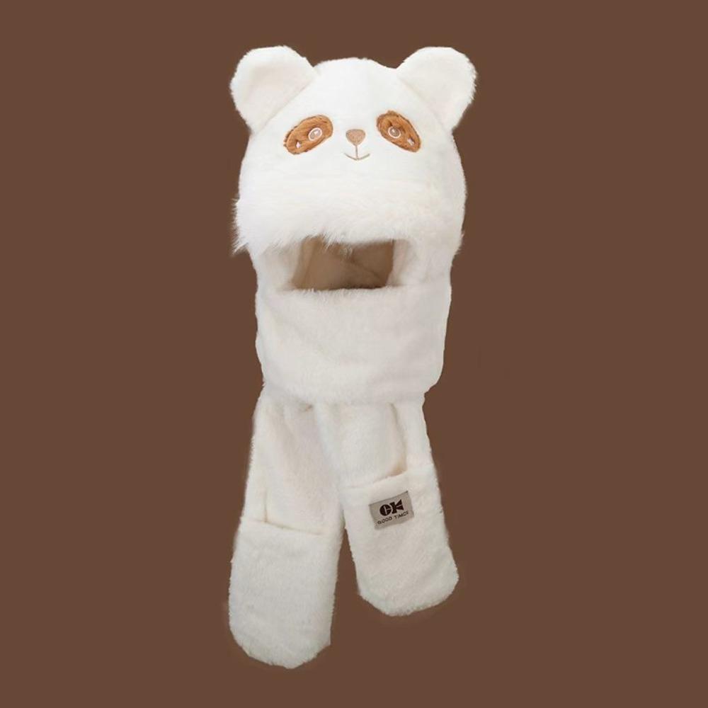 

Cute Panda Pattern Women Ear Protection Cap Coldproof with Gloves Warm Thick Pullover Hat Adjustable Thickened Lei Feng Hat бежевый