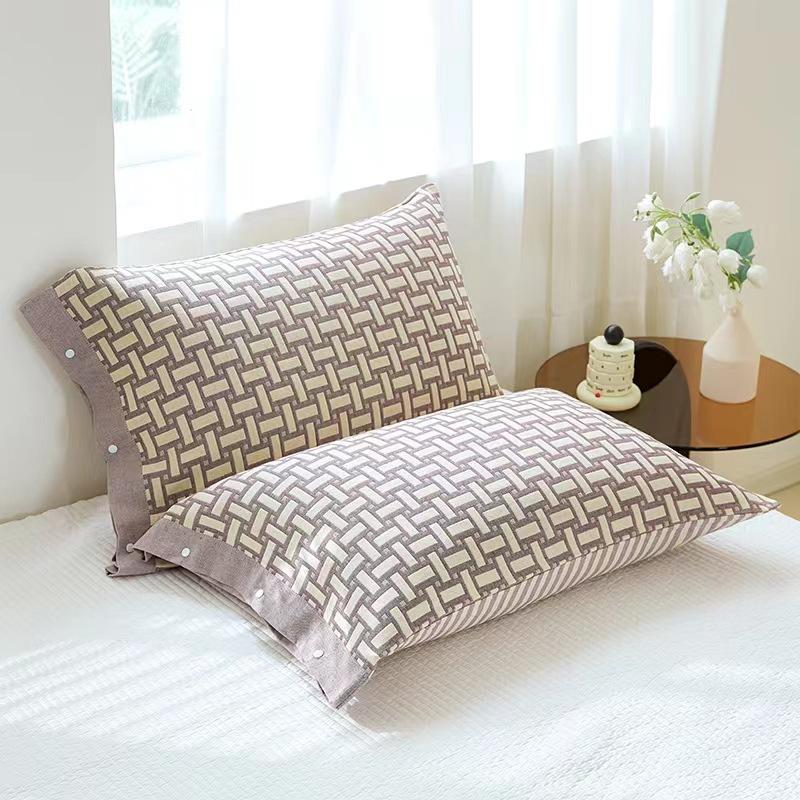 1 PC 100% Cotton Pillowcase Set with Side Snaps, Non-Slip Jacquard Pillow Covers for Standard & Memory Foam Pillows - 50x75cm