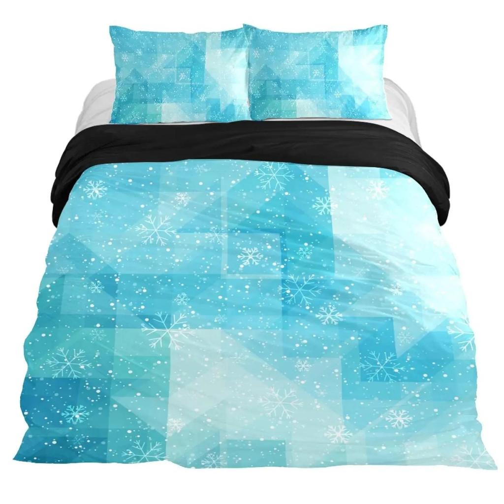 Schneeflocken Bettbezug Set Winterthema Weihnachtliche Illustration Kaltwetter-Saison Einzelbettwäscheset King Size Weicher Bettdeckenbezug