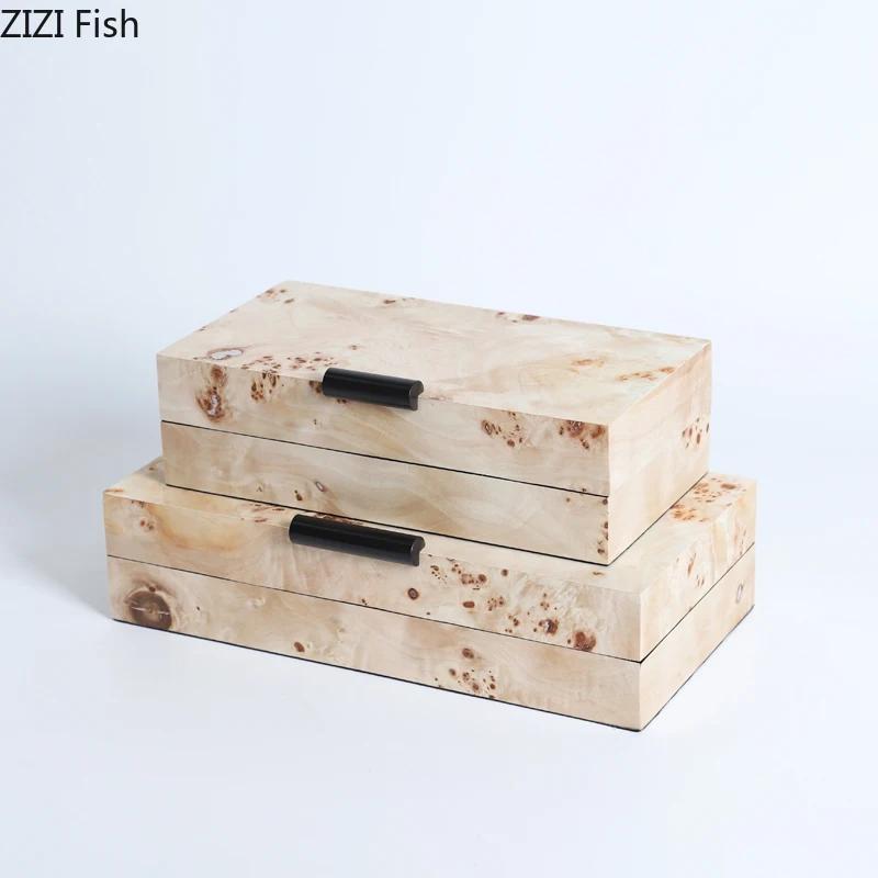 Natural Wood Jewelry Boxes Minimalism Rectangle Cosmetic Jars Dresser Table Desk Decoration Exquisite Jewelry Storage Jar