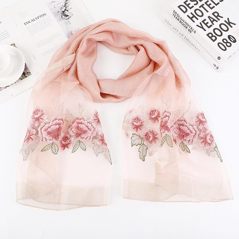 Hangzhou silk and wool blend exquisite embroidered women's long silk scarf, classic mulberry silk shawl in apricot color