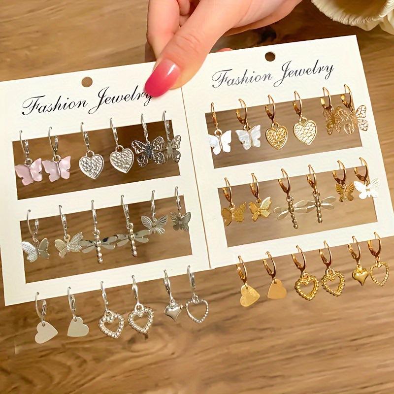 Hot-selling ins wind five-pointed star love snake butterfly rose ear buckle set simple trend earrings pair