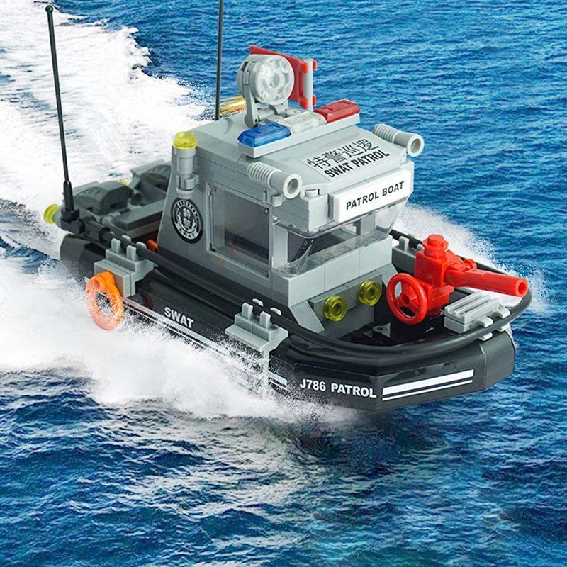 Bai Fen Bai Dolls And Toys Boys New Military Swat Patrol Boat Building Blocks Set Maritime Police Ship Model Kit Educational Toys For Children