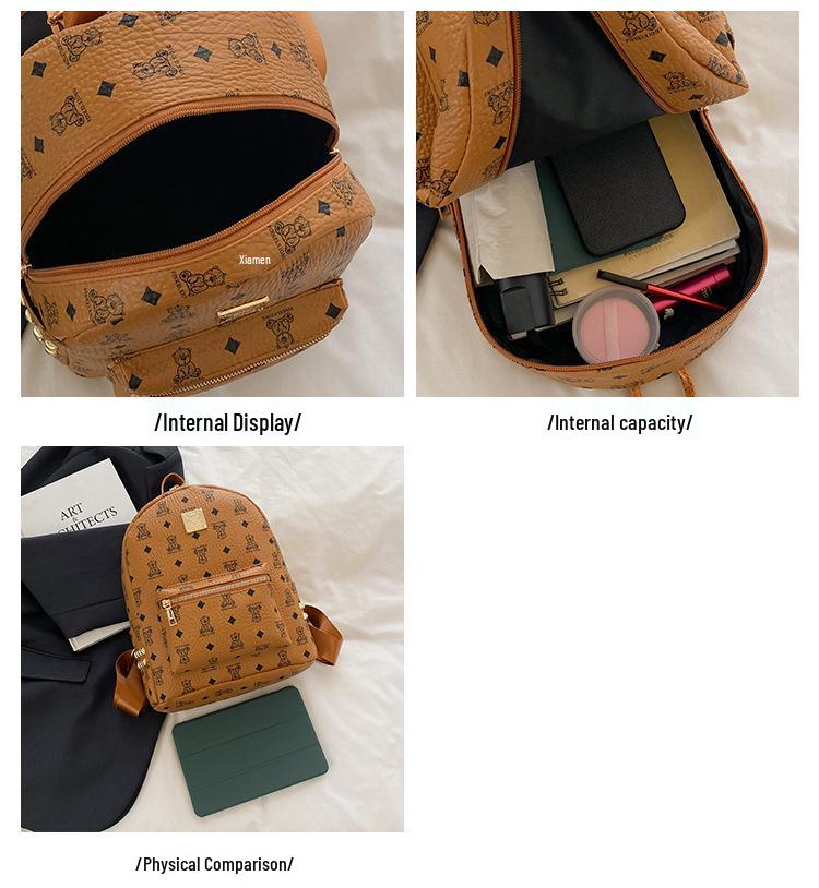 2025 Retro Ayıcık Baskılı Sırt Çantası - Geniş Kapasiteli Kadın Okul Çantası