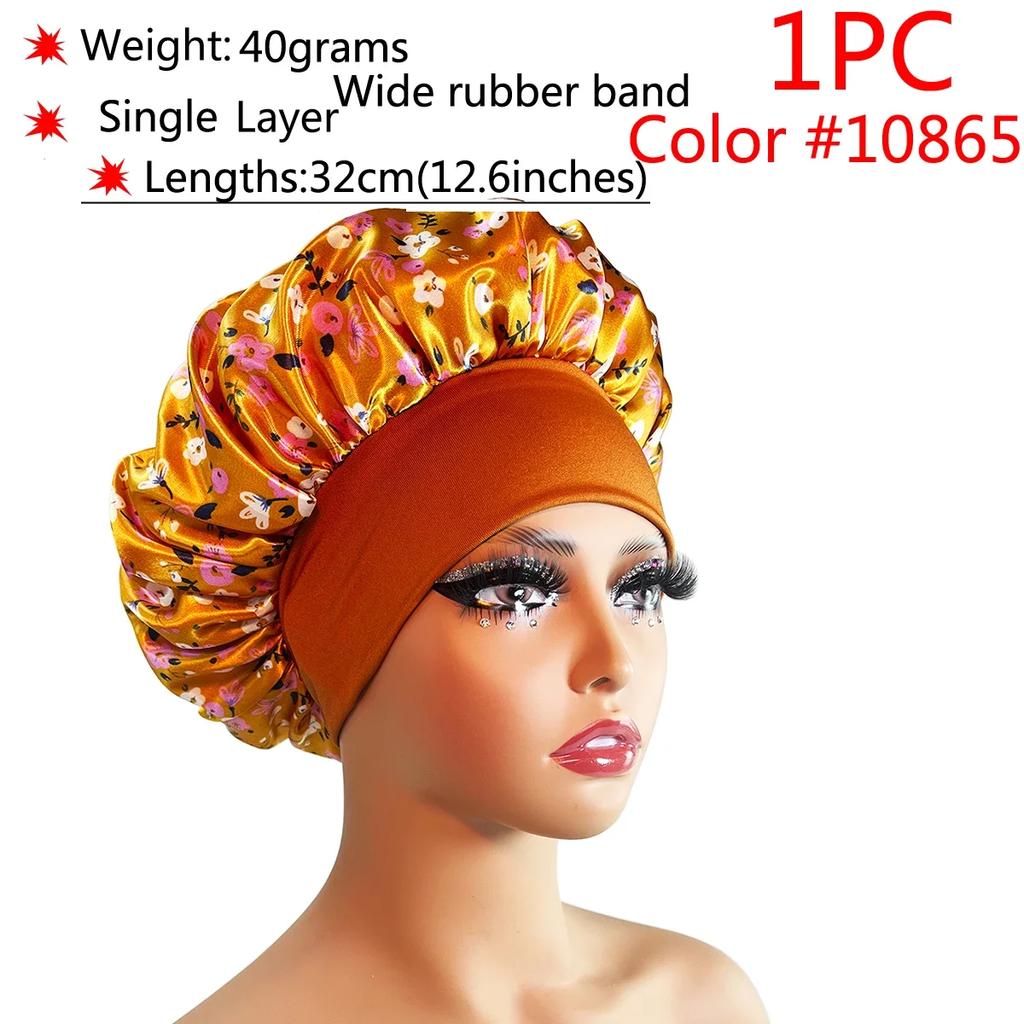 1 Stück Damen Satin Bonnet Elastisches breites Band Nachtschlafmütze Haarausfall-Abdeckung Kopfwickel Lockiges Federndes Haar Schönheit Chemo Cap Pflege