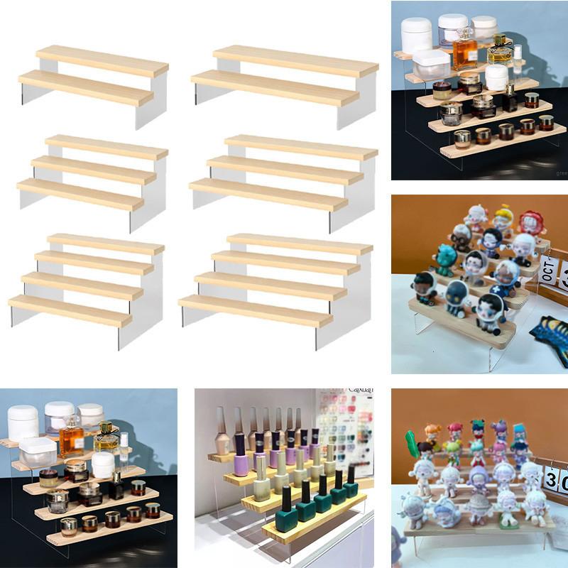 Wooden Display Stand Jewelry Showcase Storage Holder Collectibles Shelf Organizer Dessert Cupcake Perfume Storage Rack