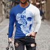 Funny 3D Skull Print Men's T Shirt Hip Hop Trend Harajuku Streetwear Casual O-neck Long Sleeve T-shirt Fashion Loose Polyester Tops