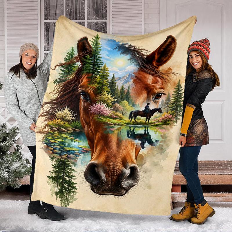 Horse Reflection Nature blanket Personalized Name Flannel Blanket Soft Cozy Plush Throw for Sofa Bed Lightweight Home Décor