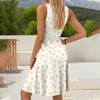 Women's Fashion V-Neck Waist Printed Sleeveless Vest Dresses