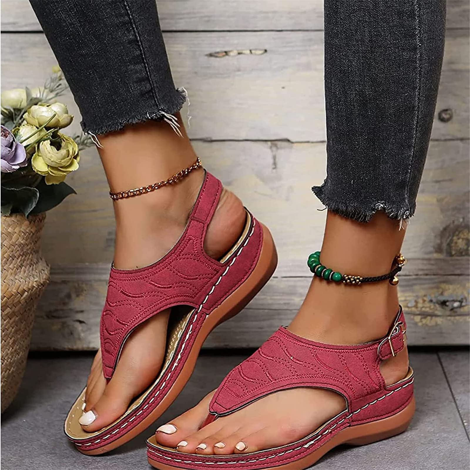 

Large embroidered toe flip flops for women s fashion sandals 43 винний