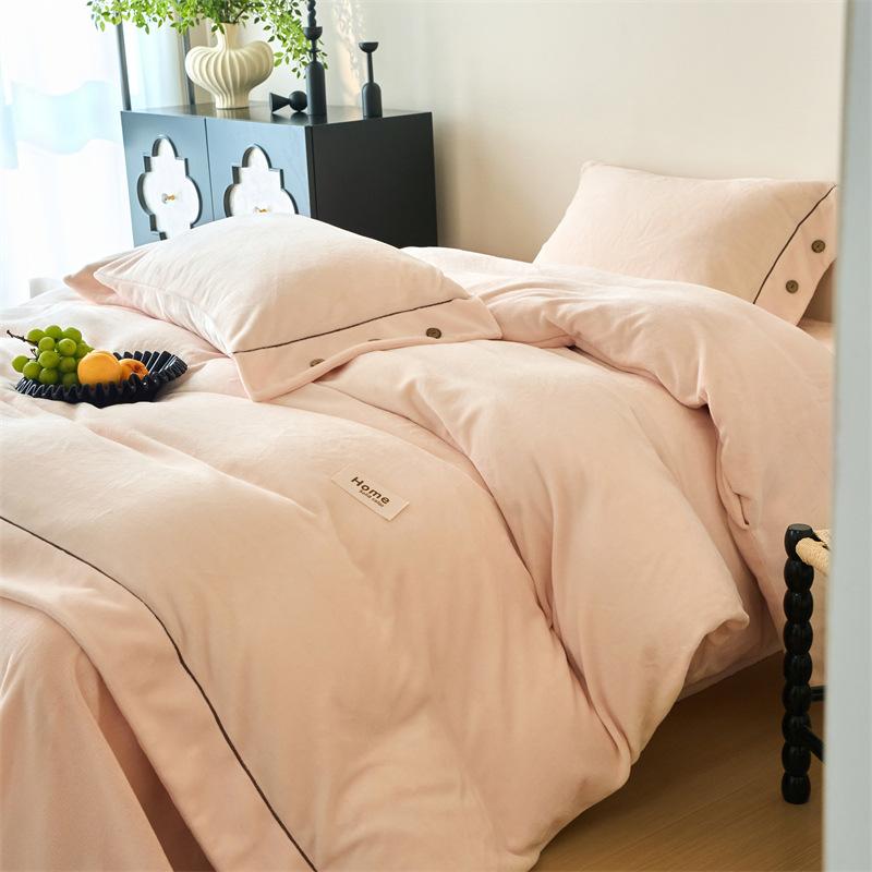 Thickened Milk Fleece Four-Piece Set, Button Coral Fleece Quilt Cover, Bed Three-Piece Set, Fleece Sheet Quilt Cover