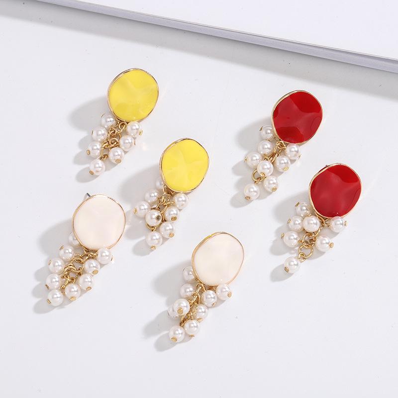 Japanese-Korean Fashion Enamel and Pearl Women's Stud Earrings - Trendy Street Style Ear Pendants