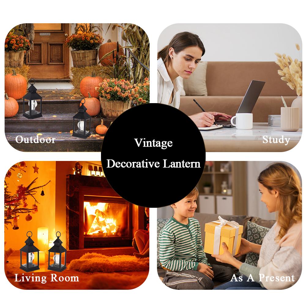 Black Plastic Table Lamp Battery Operated Lamp Hanging Lamp Patio Lanterns Cordless Lamp for Garden Living Bedrooom Home Decor