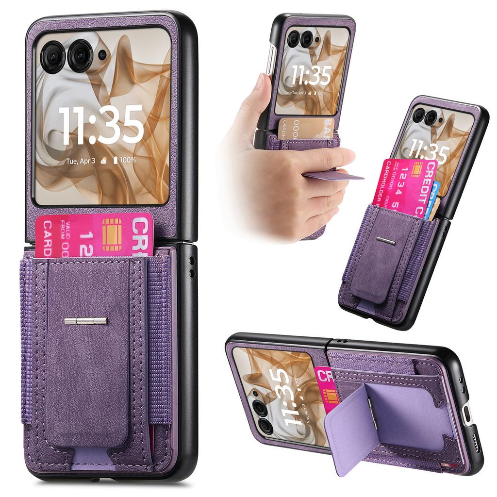 For Motorola Razr 60/50 5G Case Kickstand Retro Leather Back Cover with Card Holder