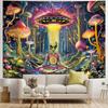 Amonercvita Blacklight Alien UFO Tapestry Neon Mushroom Floral Tapestries UV Reactive Yoga Meditation Tapestry Fantasy Forest Tapestries Wall Hanging