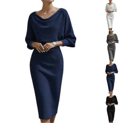 Vestido Retrô Feminino Casual da Moda R, gola manga 3/4 Estampa Retrô de Natal
