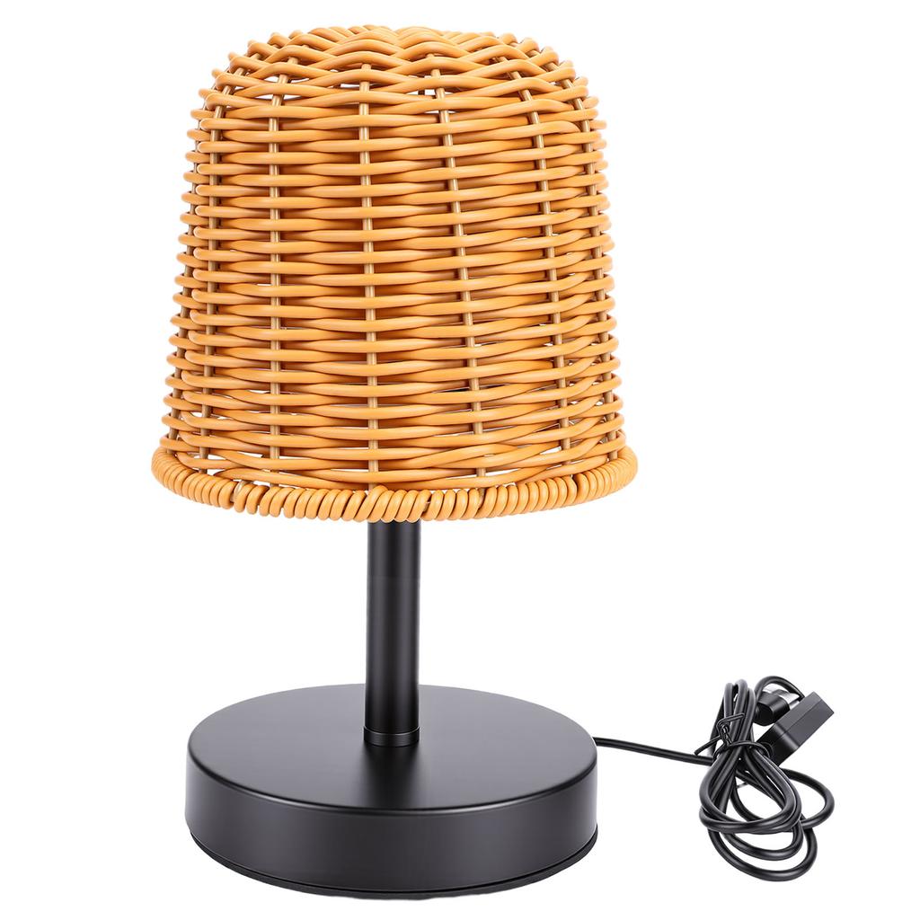 USB Night Light Retro Rattan Table Lamp for Living Room Bedroom Bedside Dimmable 3 Color Temperature