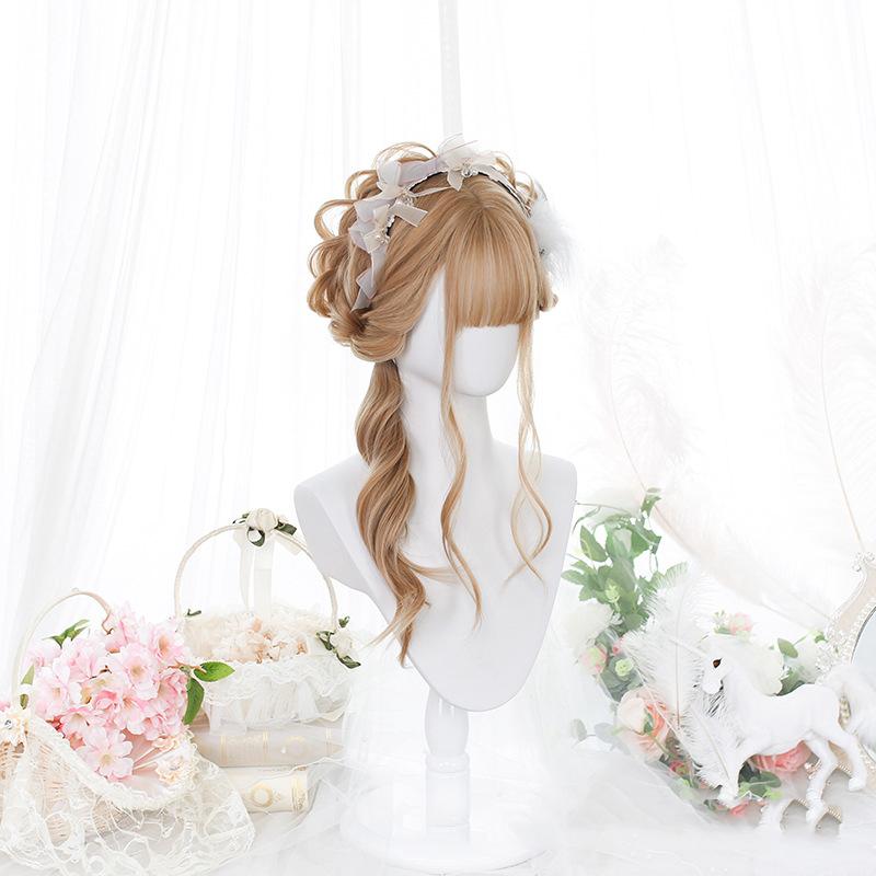 Bybrana Long Natural Wavy Platinum Blonde Wigs with Bangs Cosplay Party Lolita Synthetic Wigs for Women Heat Resistant Fiber