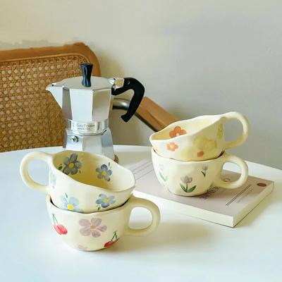 Keramik-Kaffeetasse mit Blumen- und Pflanzenmuster, Milchbecher, Haushaltsbecher, Schönheits-Frühstückstassen, Tassen, Wassertassen, Teetassen im europäischen Stil