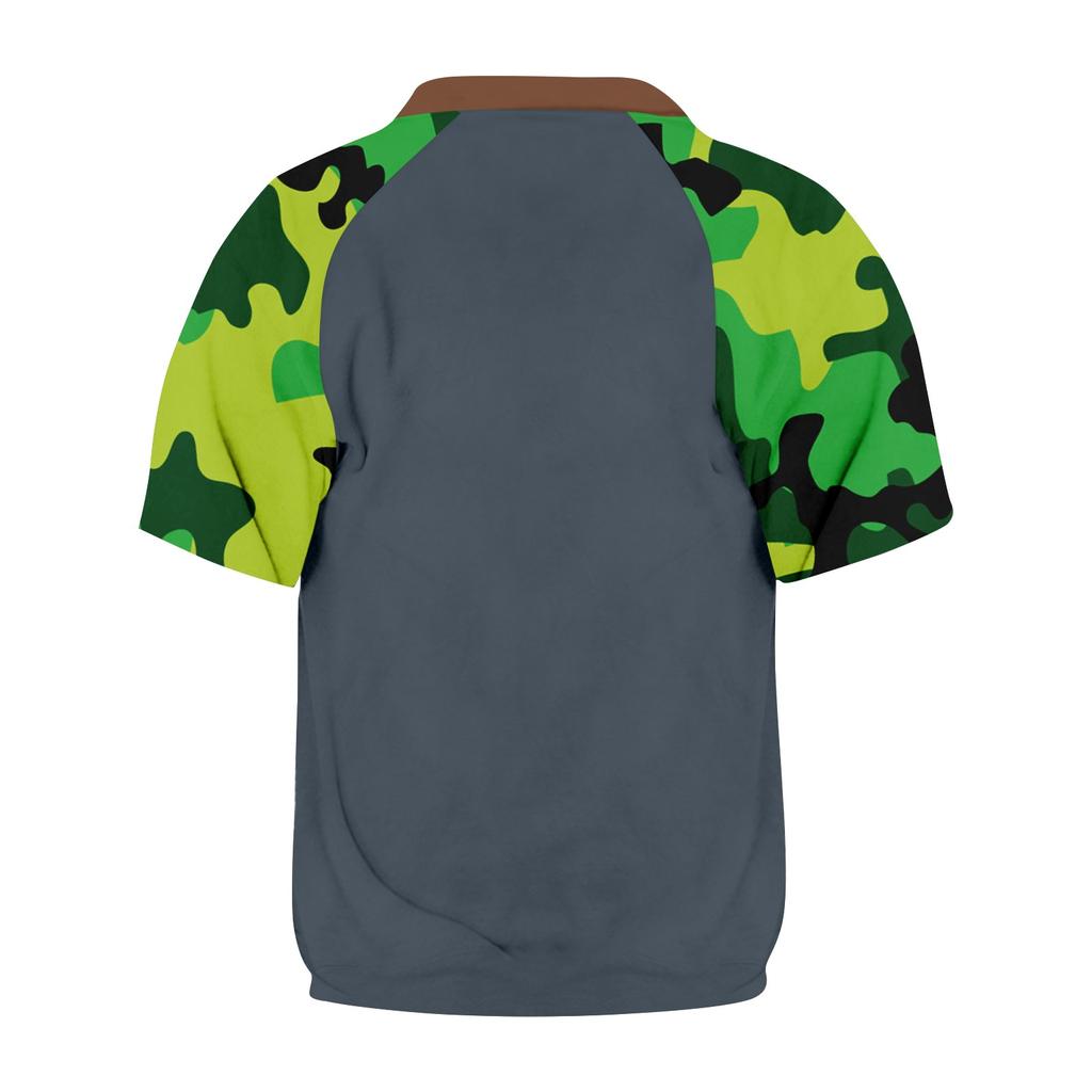 Men's Summer Camouflage Raglan Sleeve Casual T-Shirt Sports Flag Printed Zipper Neck Top