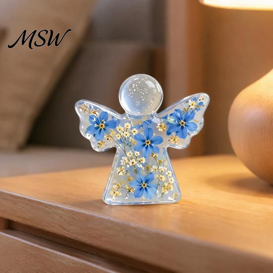 Regalo Angelo Custode tascabile, Ricordo Fiore Secco Non Ti Scordar Di Me, Mini Statuetta Tascabile in Acrilico Abbraccio, Ornamento Floreale Fatto a Mano, Conforto Memoriale