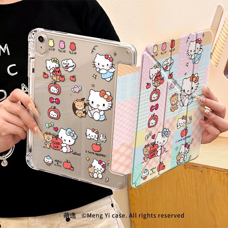 Cute Checkered Kitty Tablet Case IPad 10th/9th/8th Gen Air 5/4/3 Pro 11/12.9 Inch Anti-Slip Protective Cover