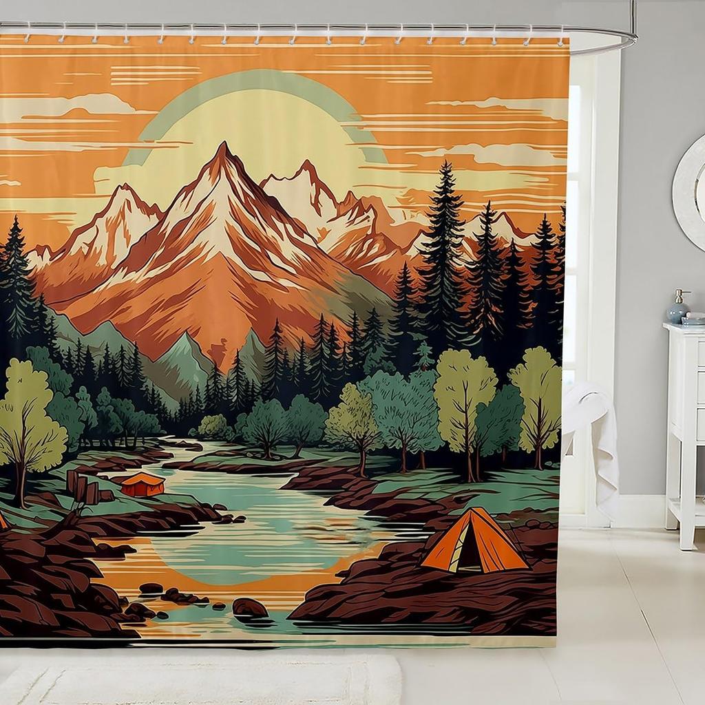 Japanese Style Moon Cherry Blossom Shower Curtain - Romantic Night Sky Scenery Bathroom Decor Women - Exotic Pink Waterproof