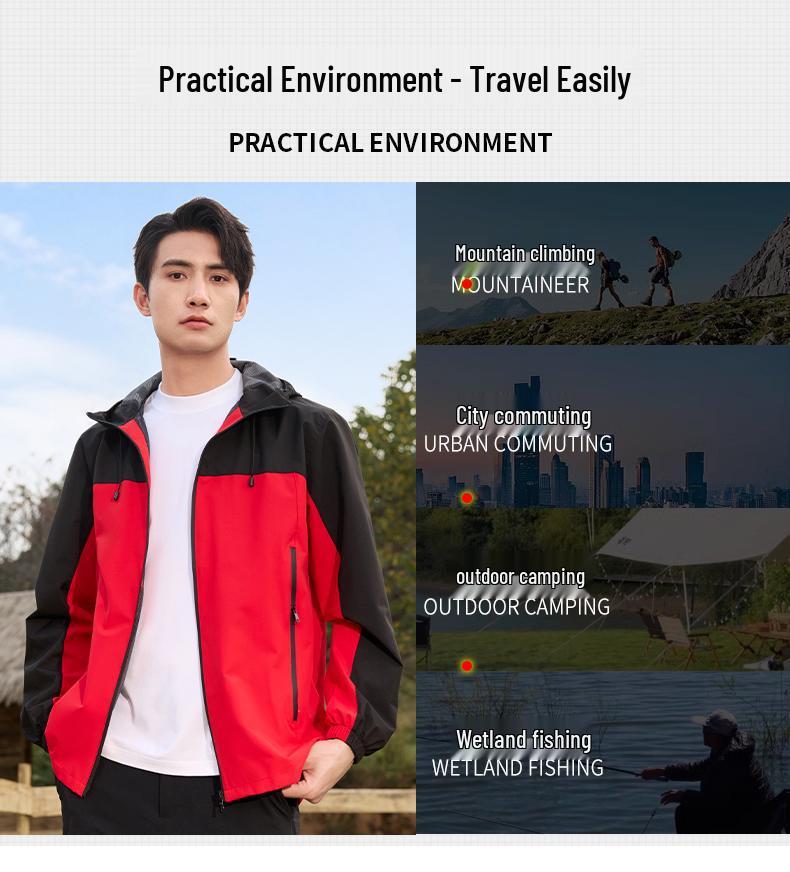 Unisex Windproof Waterproof Color Block Jacket for Spring & Autumn Hiking