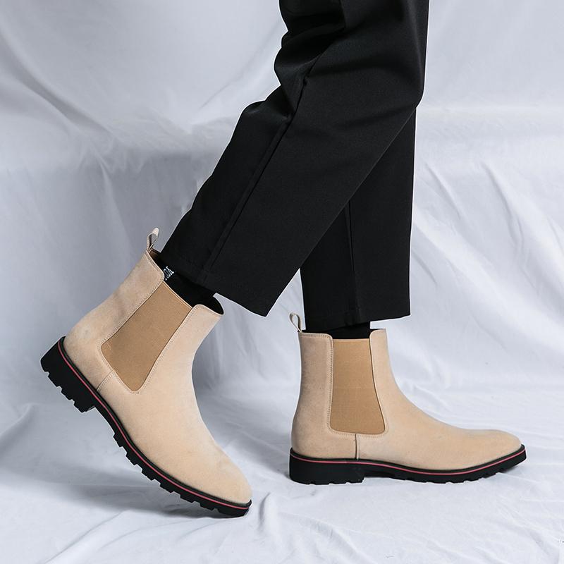 Pánská móda Vintage móda Chelsea boty Obrácená fleecová kůže Jednokrokové Špičaté Společenské pánské vycházkové kotníkové boty Velikost 38-46 Pánské boty