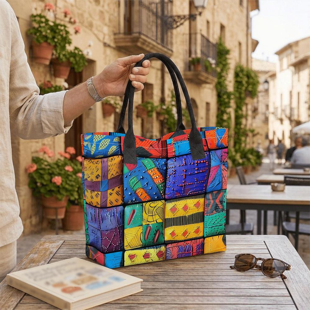 Colorful Patchwork Tote Bag Large Capacity Daily Shoulder Handbag for Women