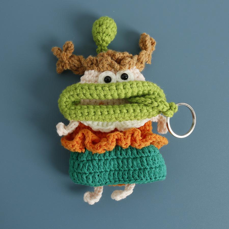 Lustige Häkel-Schlüsselanhänger Stricken Niedliche Wurstmund-Puppe Schlüsselhalter Nützliche Gestrickte Aufbewahrungstasche Schlüsselanhänger Für Autoschlüssel Großhandel