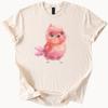 Pink Watercolor Bird Art Graphic T Shirt Cute Hand Drawn Animal Illustration Pastel Nature Lover Gift Soft Casual Tee Shirt