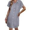 Women's Short Sleeve Vertical Striped Shirt Dress Casual Button Down Loose Midi Tunic Dress With Chest Pockets