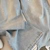 Damen Jeans mit hohem Bund, geradem Bein, lockere Denim-Hose, Stern Strasssteine, helle Waschung, Freizeit, dünn, Sommer, lange Hose