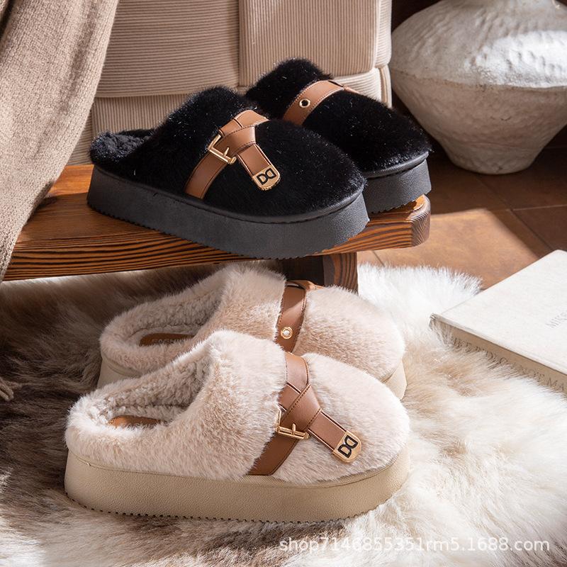 Cotton Slippers Autumn and Winter Outer Wear Indoor Fashion Plush Thick Bottom Plush Slippers