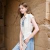 Women's French Style Lyocell Short-Sleeve White Blouse with Scarf Tie