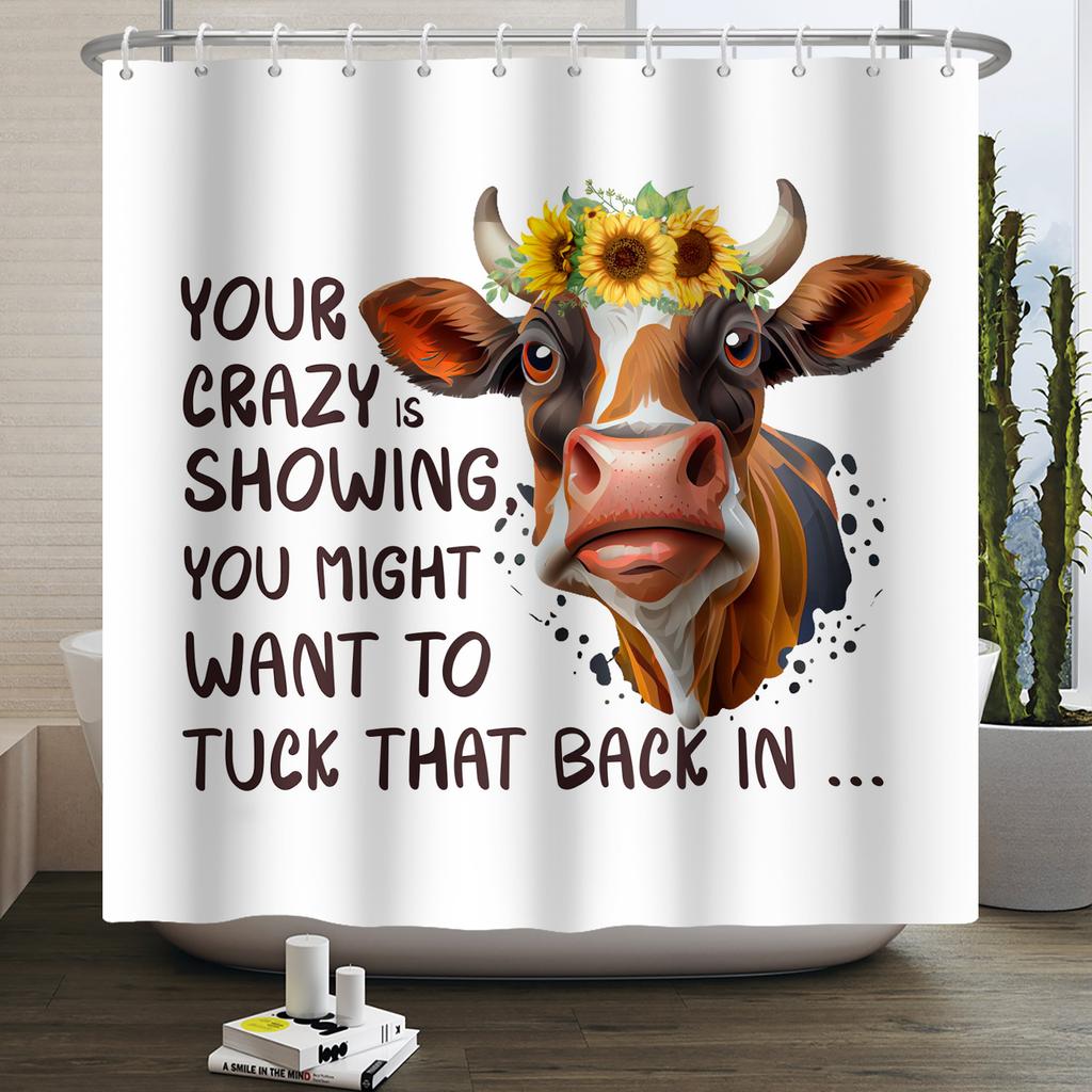 Bauernhoftiere Duschvorhang Niedlich Lustig Kuh Huhn Schwein Blume Pferd Holz Bauernhaus Scheune Rustikal Duschvorhang für Badezimmerdeko