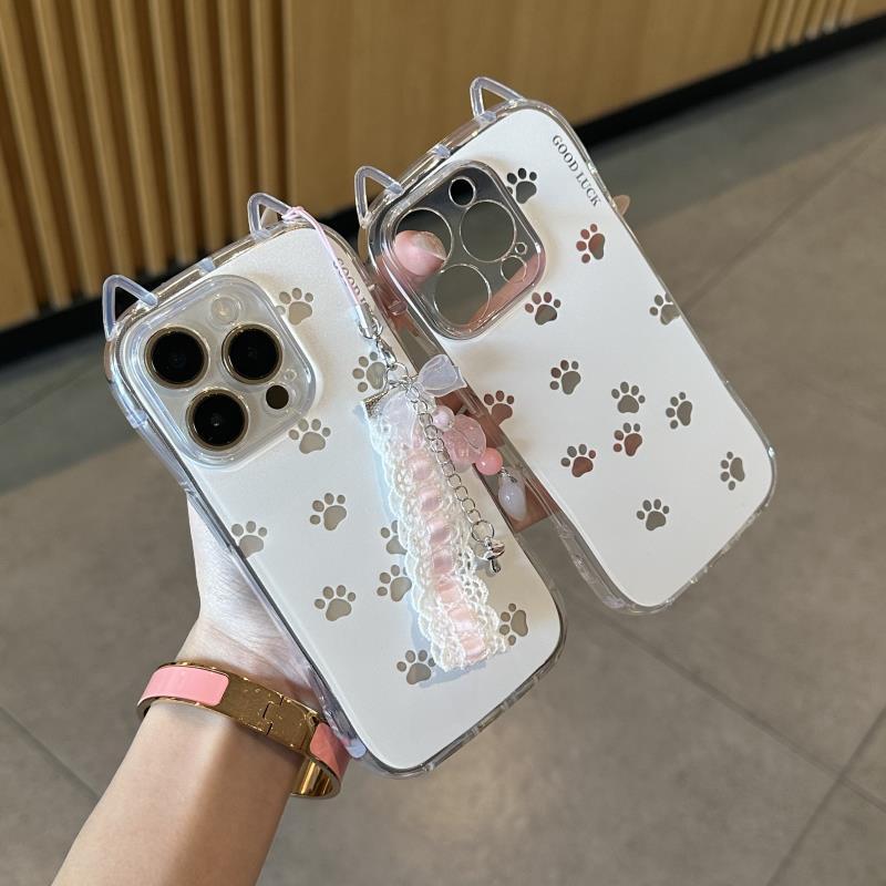 Full screen cat paw print suitable for iPhone17 mobile phone case Air cat ears Apple 16Pro cute 15 women 14 soft case