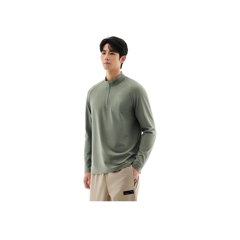 Anta Comfortable Casual Thick Simple Stand Collar Sweatshirt Men Tops Light-Green 952615403-2