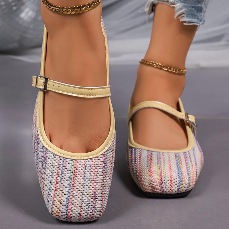 Fashion Women's Rainbow Decor Flat Shoes Summer Comfort Breathable Square Toe Loafers Plus Size Light Ankle Strap Non Slip Casual Shoes