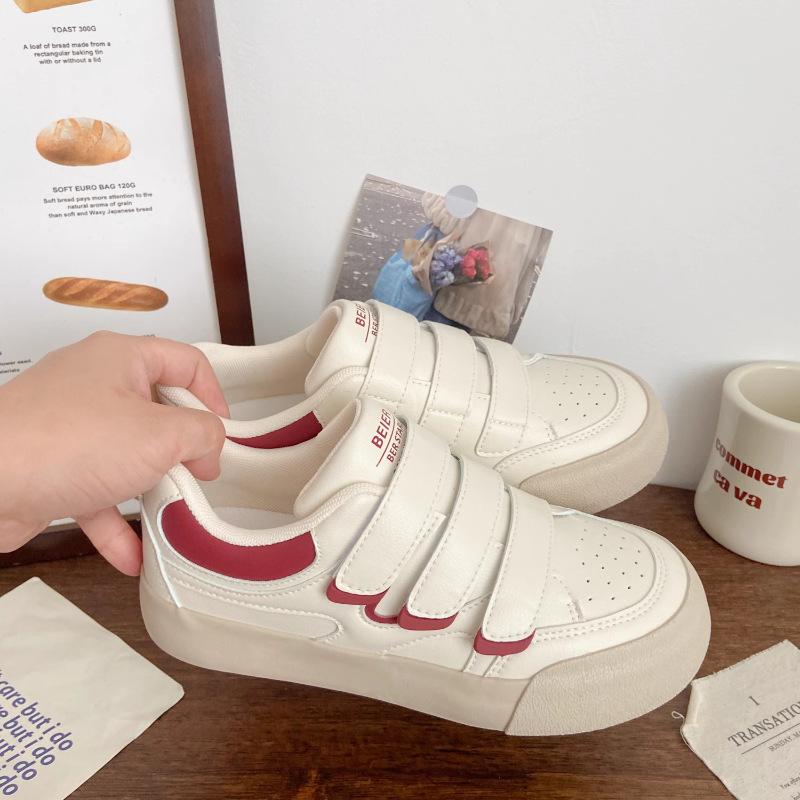 Belle Original Velcro Thick Baseplate Shoes Women's 2025 Autumn Niche Design Casual Shoes Versatile Sports White Shoes