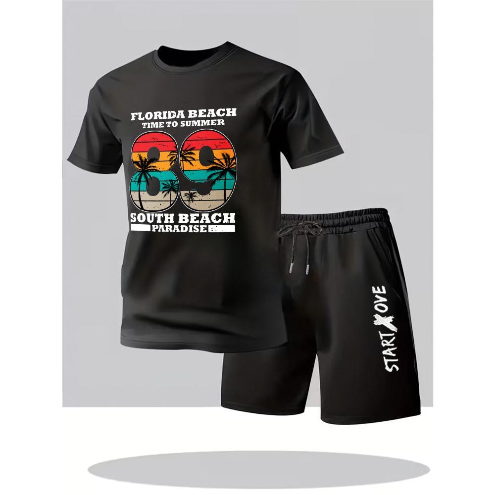 Men s Set Summer Outfits Two Piece Polyester Printed Thin Graphic Sweatshirt Set Men s Suits Clothing S