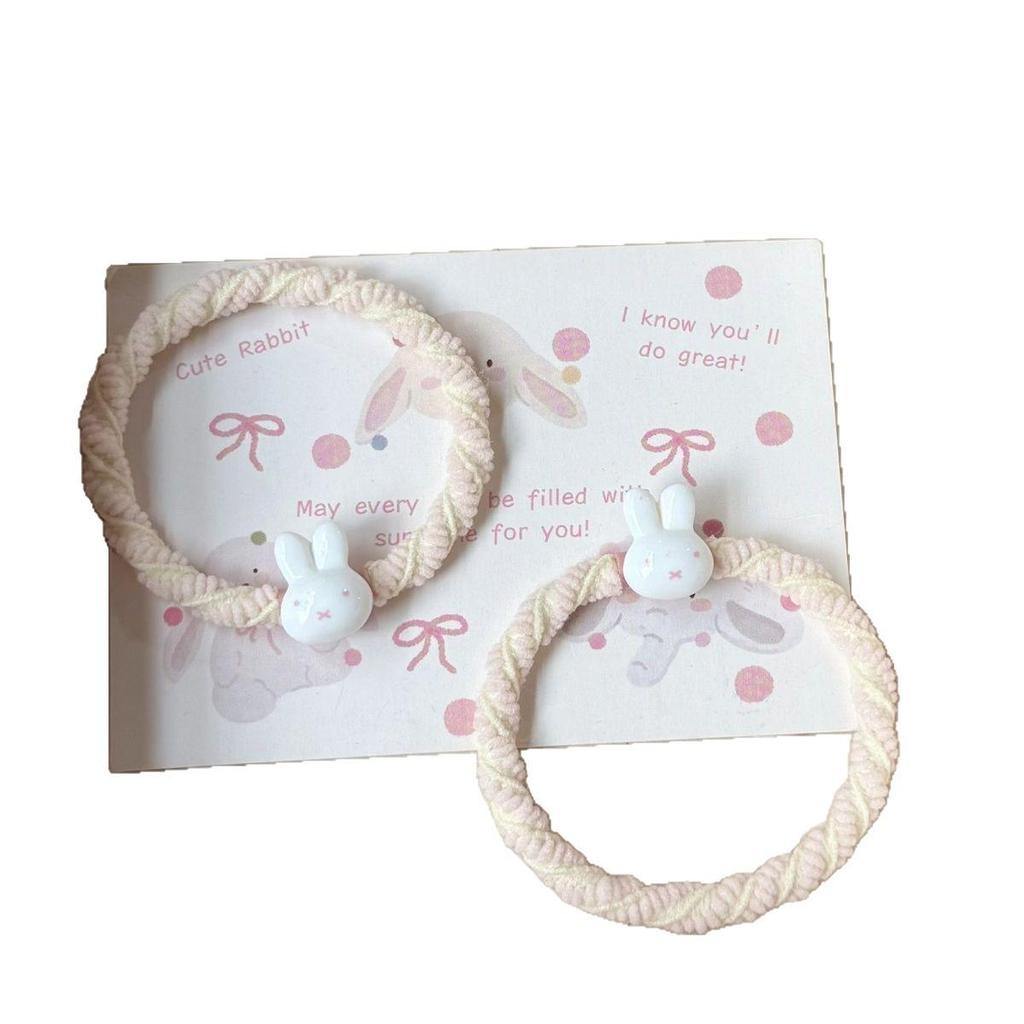Miffy Macaron Color Resin Hair Ties for Students - Cute Kitty Duo Rubber Bands for School