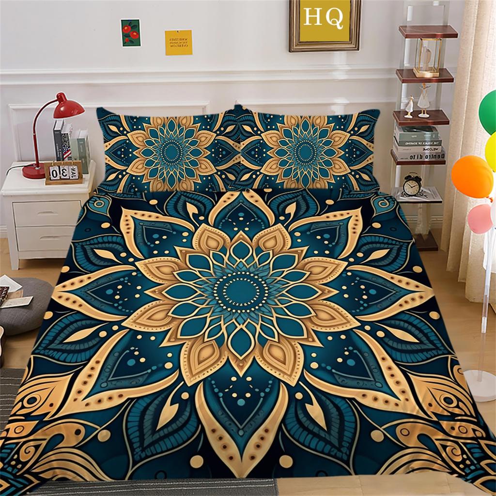 Set de lenjerie de pat cu temă indiană 3D Husă de pilotă cu flori cacheteil Față de pernă 2/3 US/UK/EU/AU Husă de pilota decorativă moale, cu uscare rapidă, dimensiune completă