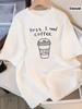 Women's Casual T-Shirt with Coffee First Print 90s Vintage Style T Shirt for Woman Graphic Gothic Tees Tops Y2k Clothes Female